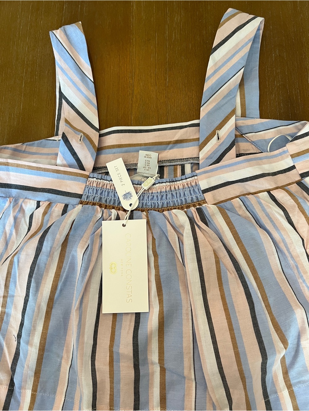 NWT  ✧💎Caroline Constas💎✧  Blue Pink Brown White Stripe Top Shorts Set Size S - Picture 4 of 6